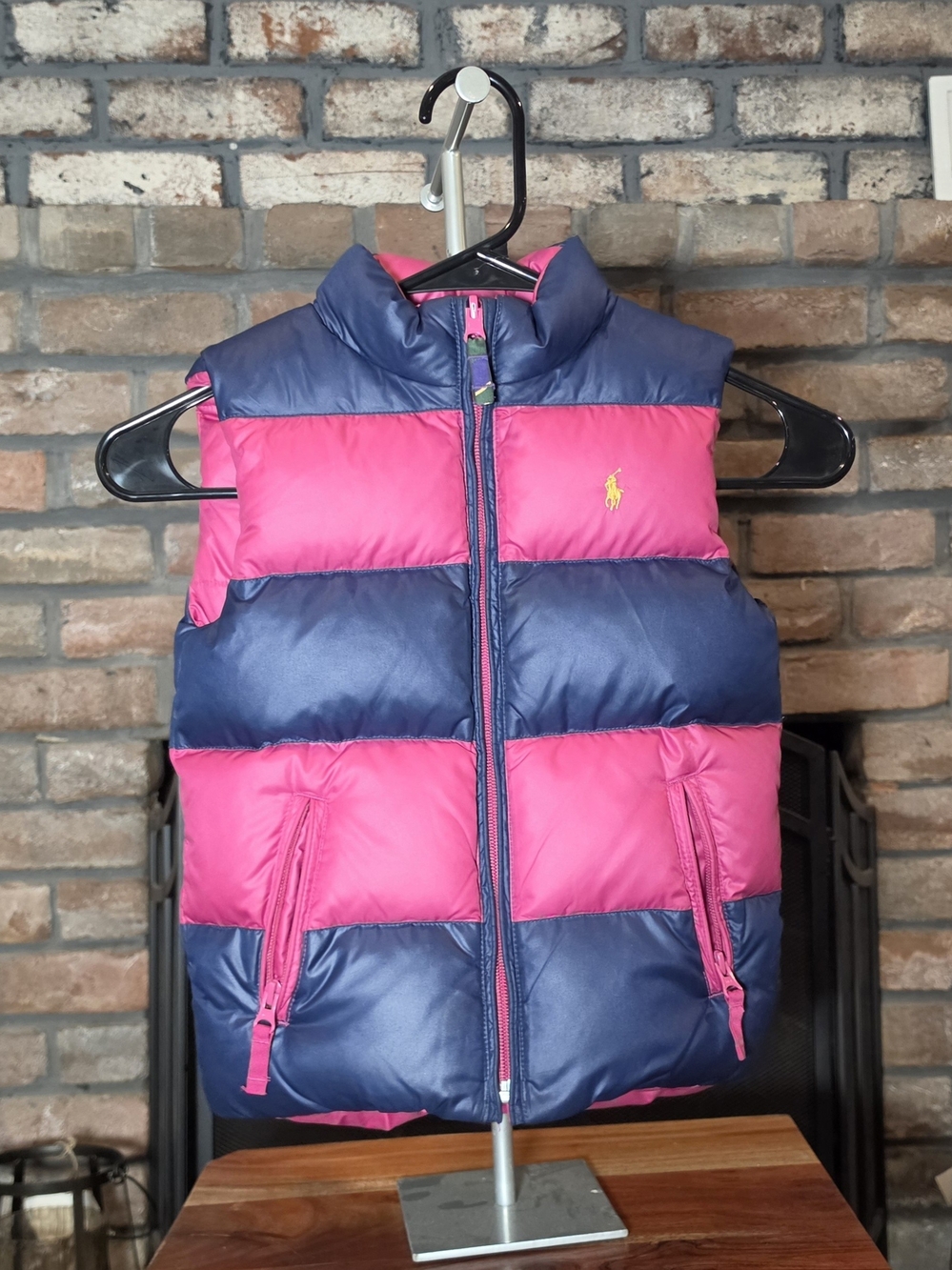 Polo Ralph Lauren Kids Reversible Puffer Vest Pink Navy Blue Size 6 Great Cond